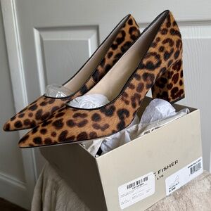 Marc Fisher Ltd Zalaly Leopard Print Block Heels Cow hair Leather Size 9.5 W